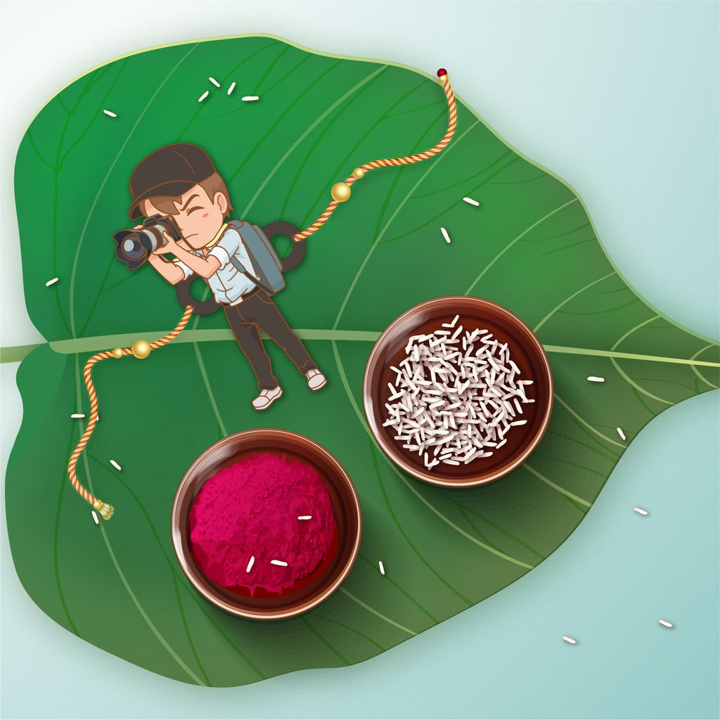 Indianvibez Photographer Bhai Wooden Rakhi with Rudraksha, Hobby Rakhi for Brother, Shop India - Kids Rakhi