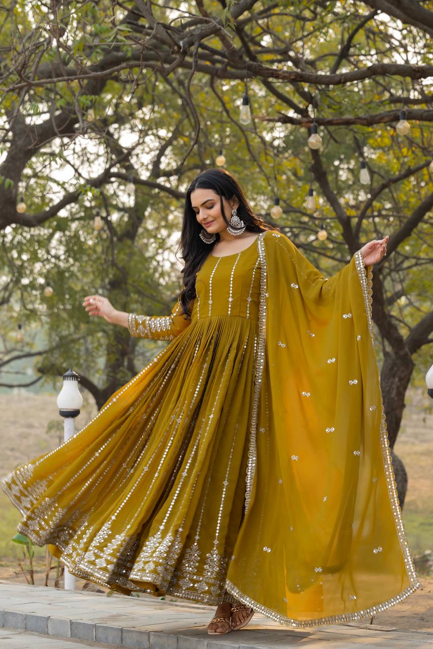 Lehenga Mart Georgette Long Gown & Dupatta for wedding Party wear