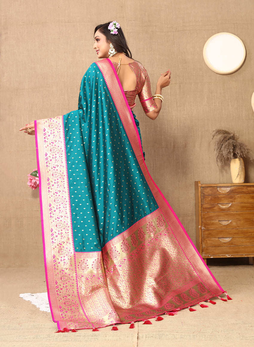 Lorenvalley Fashion Rama Soft Silk weaving Design Rich Zari Weaving Saree