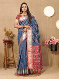 Lorenvalley Fashion Rama Patola Silk Woven Design with Zari Meenakari Weaving motifs Pallu Saree