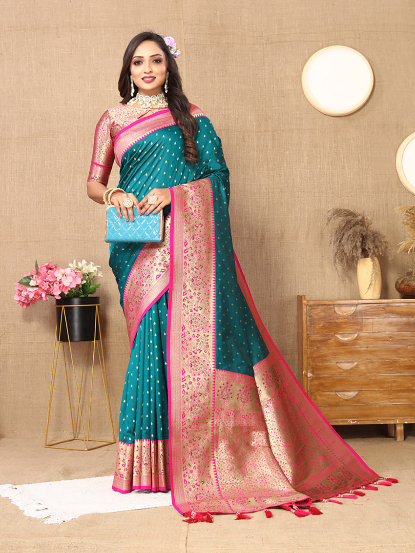 Lorenvalley Fashion Rama Soft Silk weaving Design Rich Zari Weaving Saree