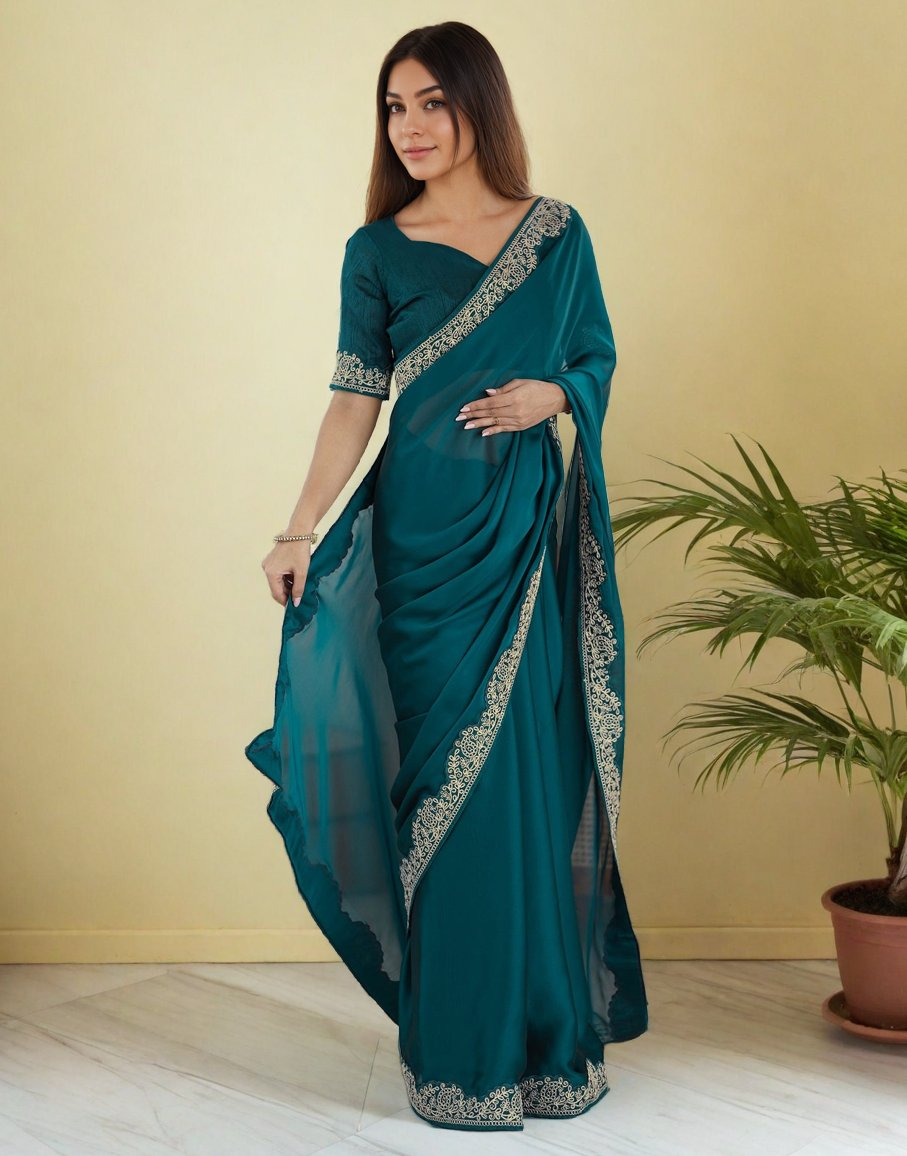 Lorenvalley Fashion Rama Rangoli Silk with Coding Lace Work Saree with Blouse