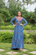 Lorenvalley Rama Faux Georgette Bandhani Print Work With Kutchi Patch Work Gown
