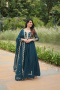 Evanik Rama Faux Blooming Gown With Dupatta With Sequins-Multi & Zari Embroidered Work
