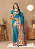 Lorenvalley Fashion Rama Soft Paithani Silk Woven Design Rich Zari Meenakari Weaving Saree