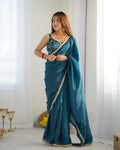 Lorenvalley Ready to wear Crush Tissue Silk Fabric Fancy Border Premium Lace Work Predrapped Saree