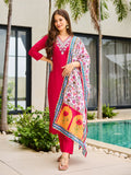 The52 Thread Work Rayon Fabric Straight Kurta, Pant and Dupatta Set