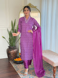 The52 Women's Muslin hand Embroidered Straight Kurta, Pant and Dupatta Set