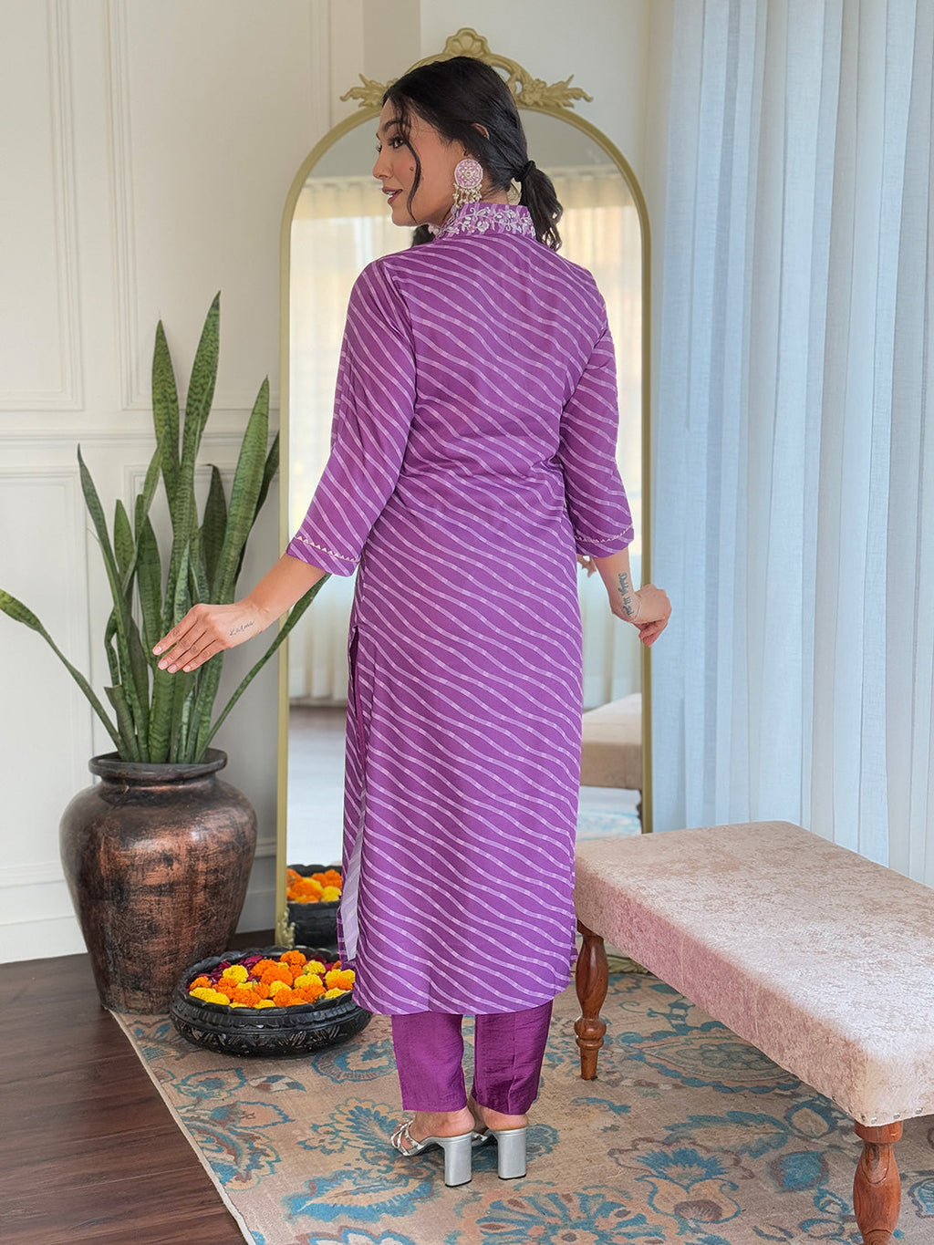 The52 Women's Muslin hand Embroidered Straight Kurta, Pant and Dupatta Set