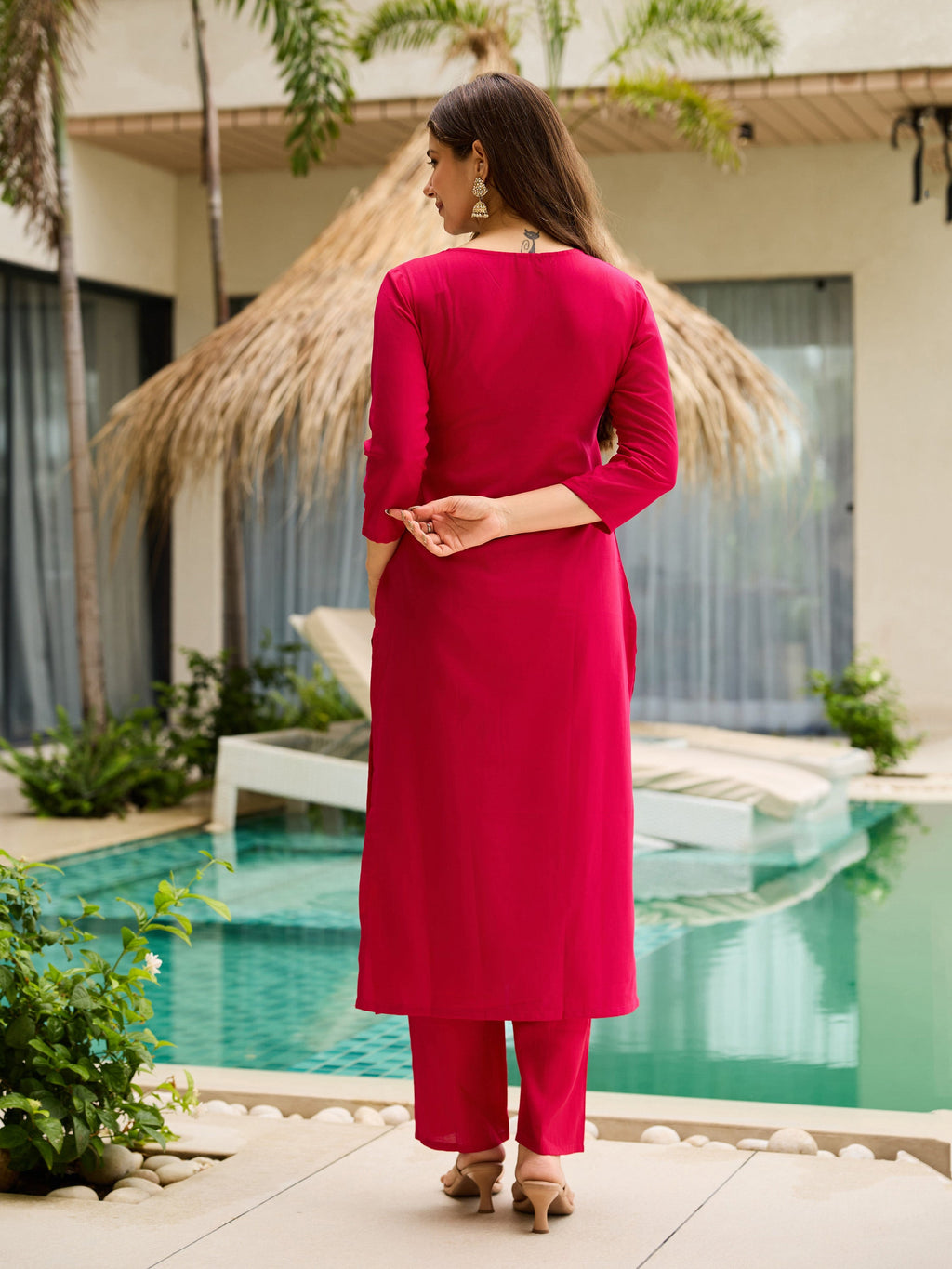 The52 Thread Work Rayon Fabric Straight Kurta, Pant and Dupatta Set