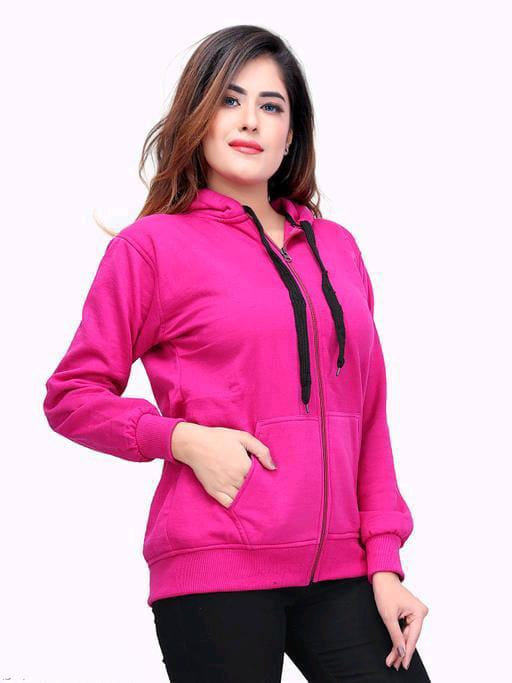 PAVONINE Rani Color Casual Winter Wear Hoodie Sweatshirt For Girls