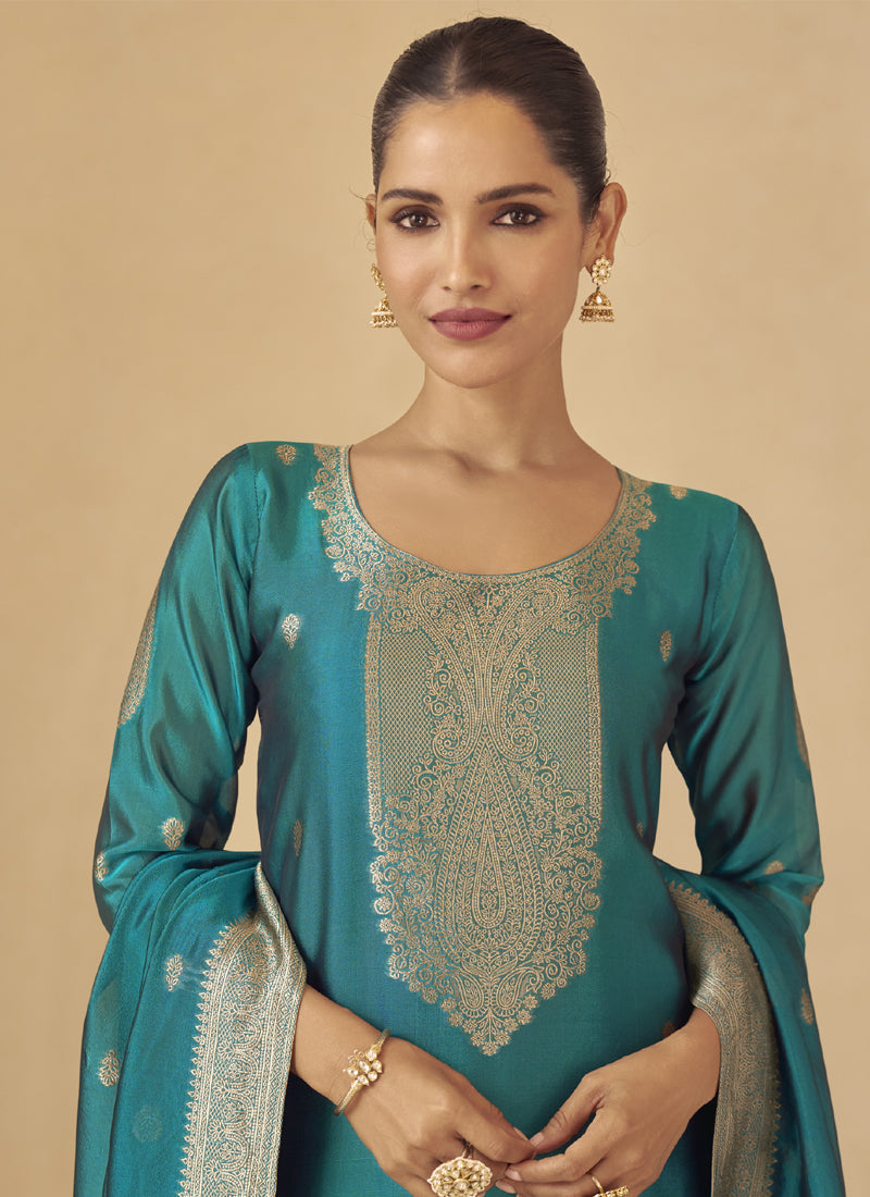 Vegaa Fashion Rama Viscose Silk Jacquard Wedding Wear Salwar Suit