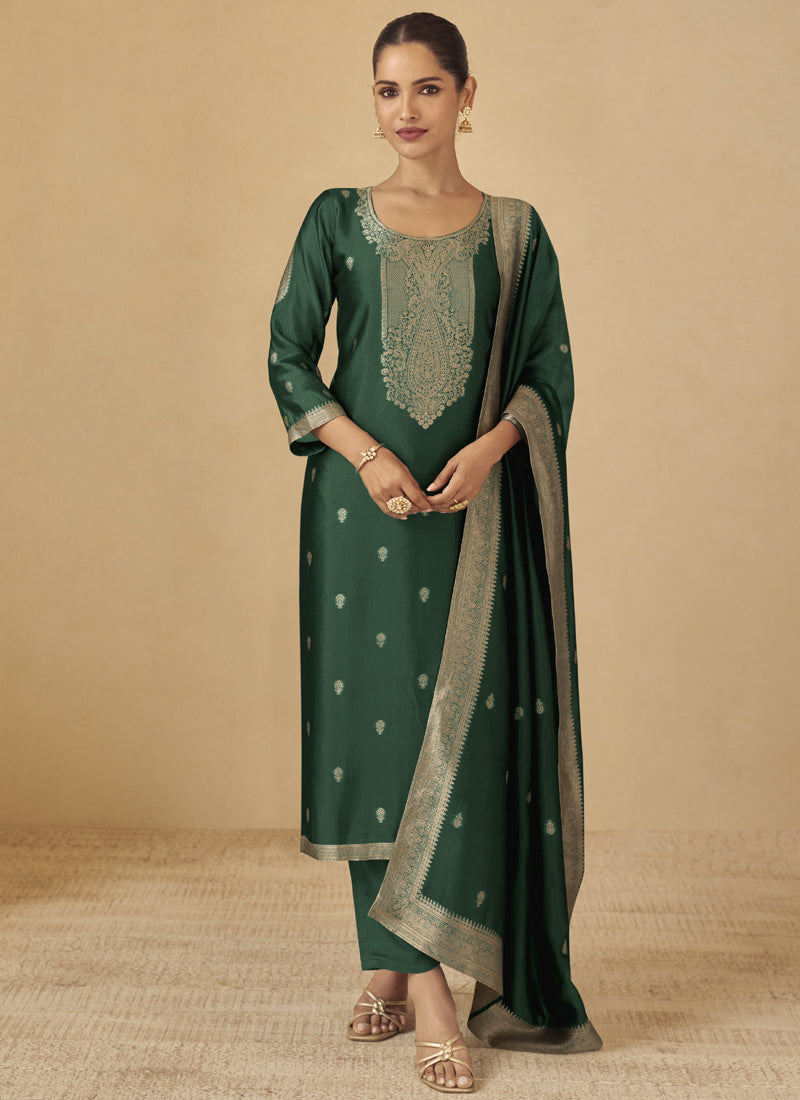 Vegaa Fashion Green Viscose Silk Jacquard Wedding Wear Salwar Suit