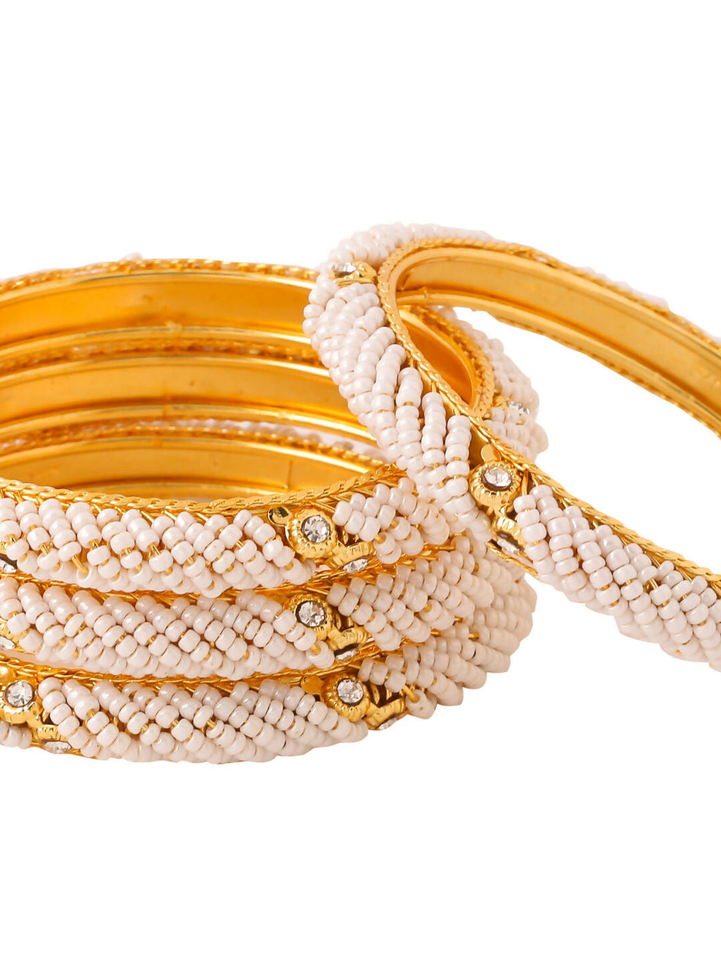 NVR Women Set of 2 Gold-Polished Traditional Pearls Beaded Bangles