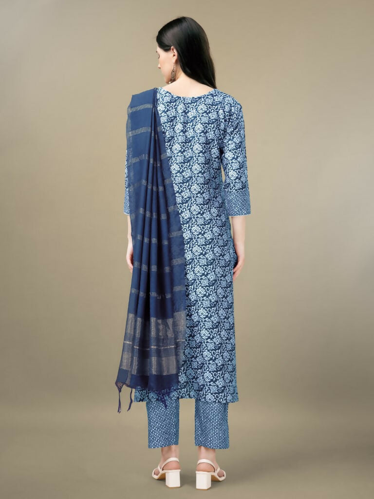 Jyoti Fashion Women's Light Blue Rayon Embroidery & Sequence work Kurta with Trouser & Dupatta