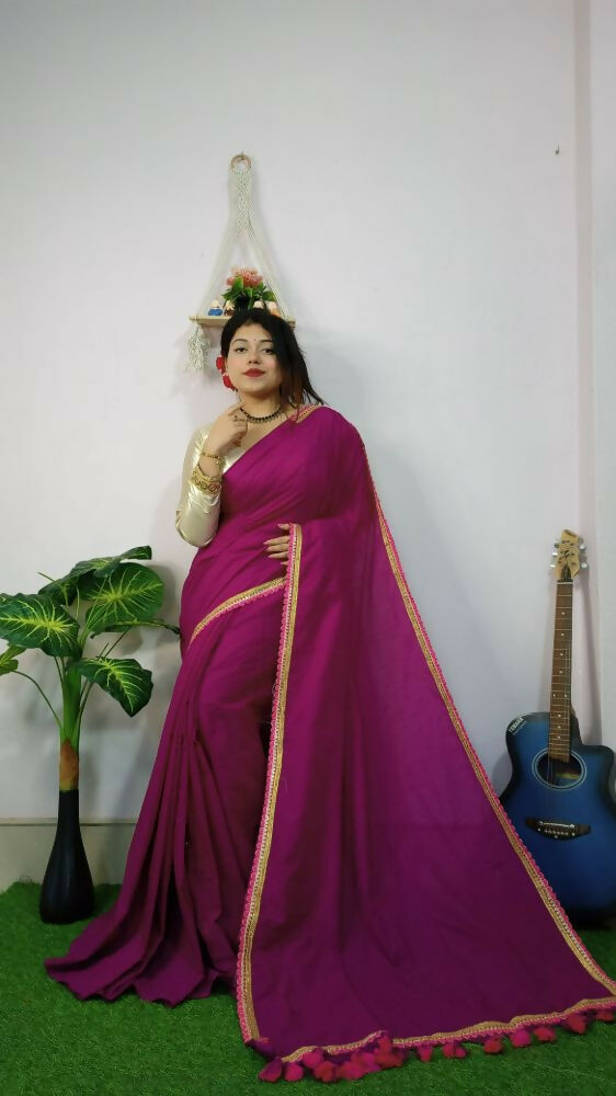 Exclusive Collection Beautiful Khadi Cotton Handloom Saree With Beautiful Zari Border - Purple