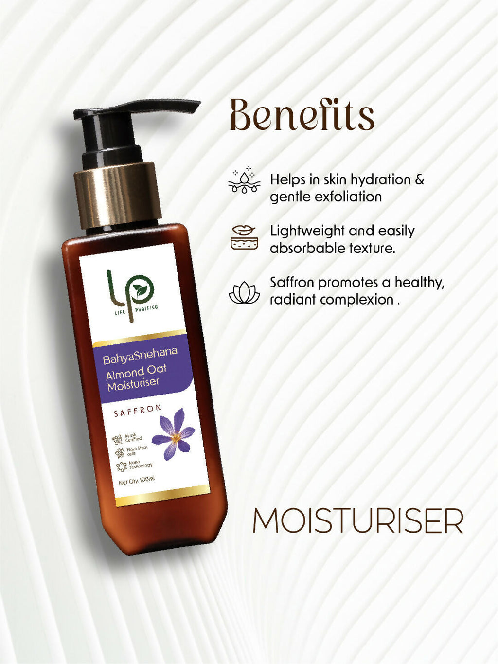 Life Purified Bahyasnehana Almond Oat Moisturiser - Body Lotion - Saffron