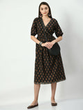 Myshka Women's Black Empire Printed Dress