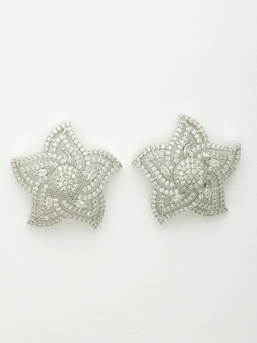 NVR Wome's Silver-Plated AD- Studded Star-Shaped Contemporary Stud Earrings