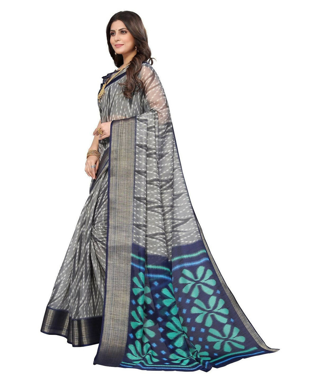 Vamika Cotton Grey Jari Border Bollywood Style Saree (DINO GREY)