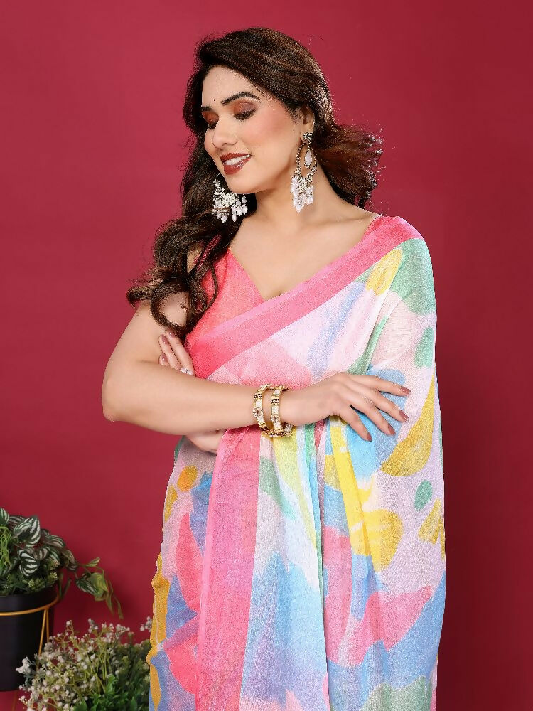 PR Fashion Pink Moss Chiffon Printed Saree