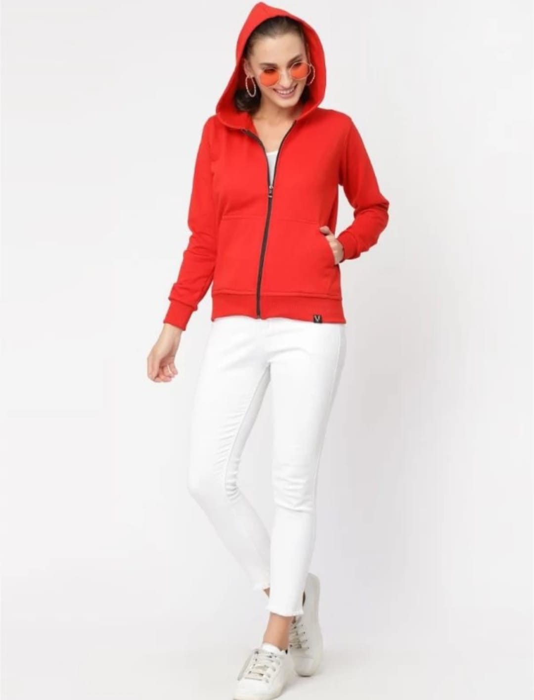 PAVONINE Red Color Casual Winter Wear Hoodie Sweatshirt For Girls
