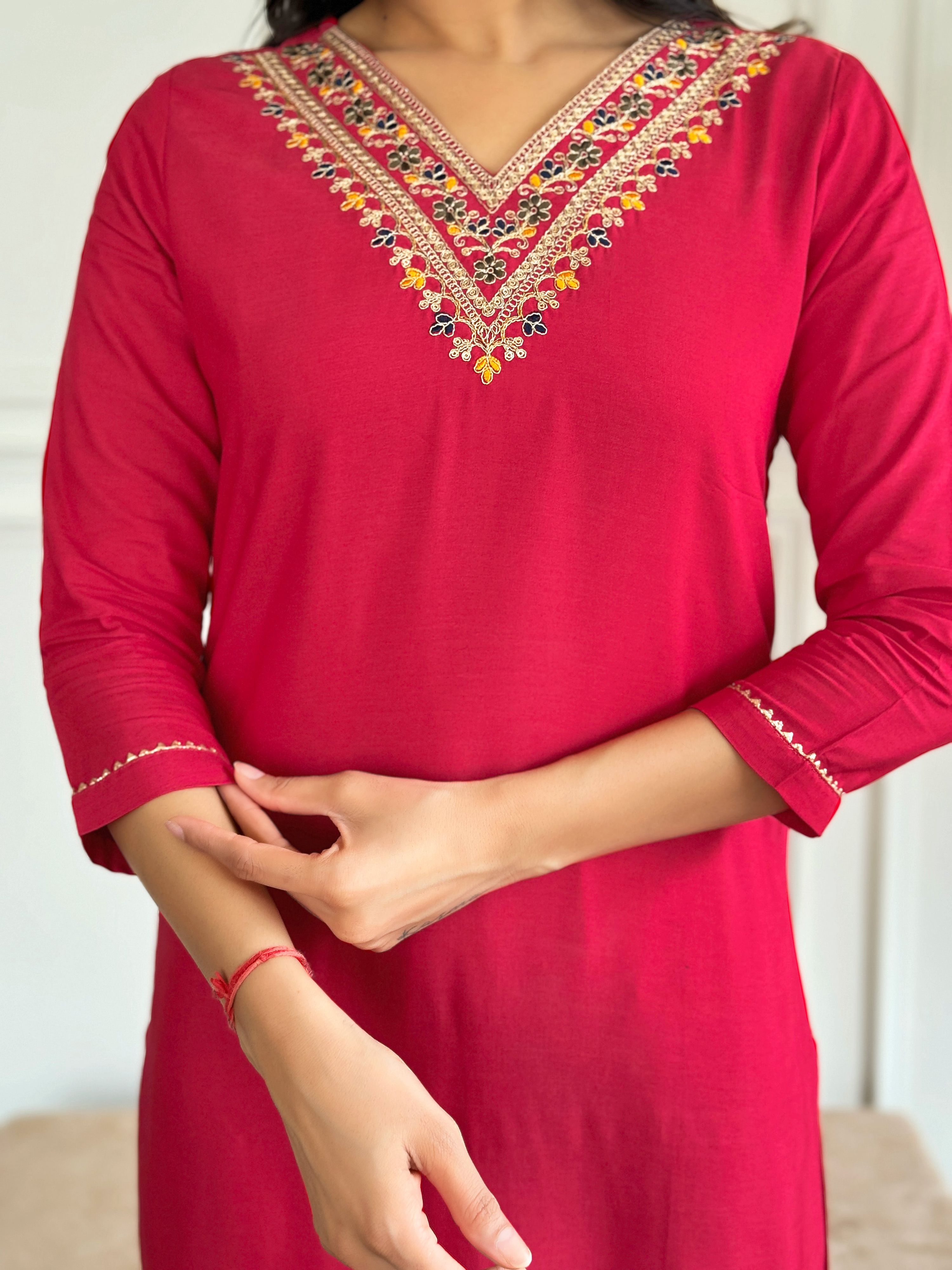 The52 Floral Rayon Fabric Straight Kurta, Pant and Dupatta Set
