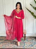 The52 Floral Rayon Fabric Straight Kurta, Pant and Dupatta Set