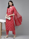 Yufta Red Bandhani Embroidered Dupatta Set