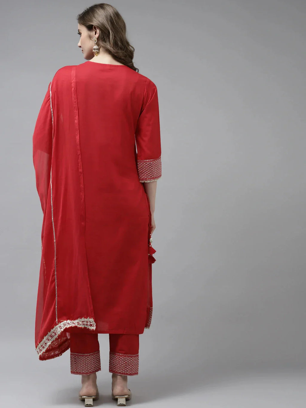 Yufta Red Ethnic Motifs Dupatta Set