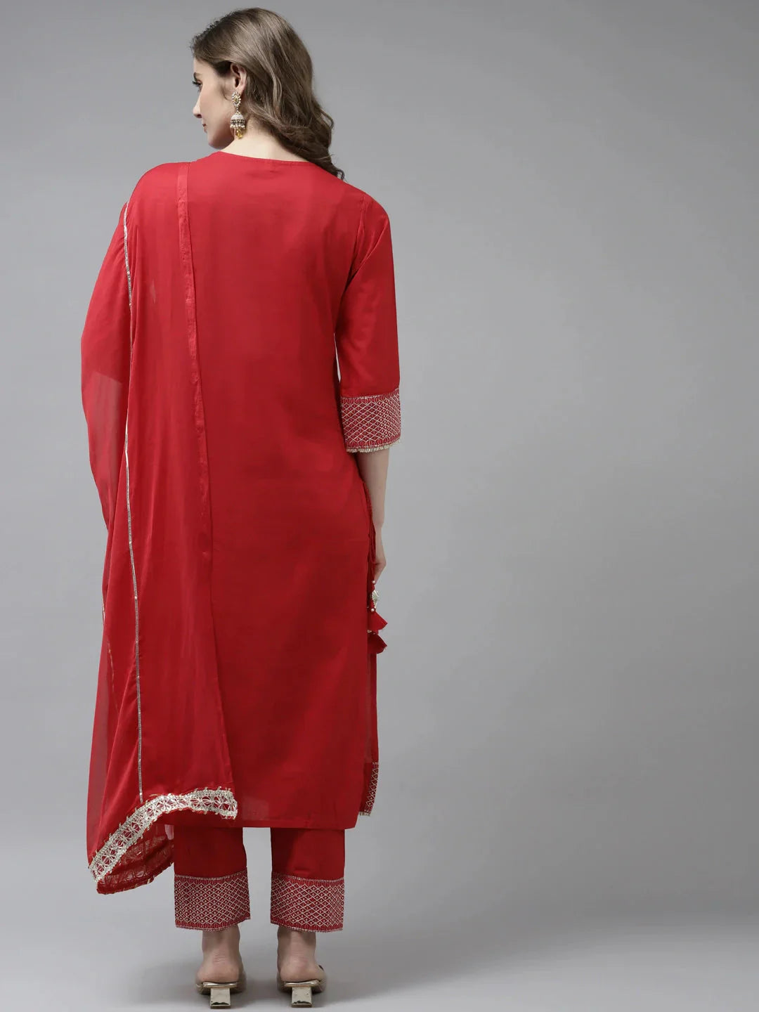 Yufta Red Ethnic Motifs Dupatta Set