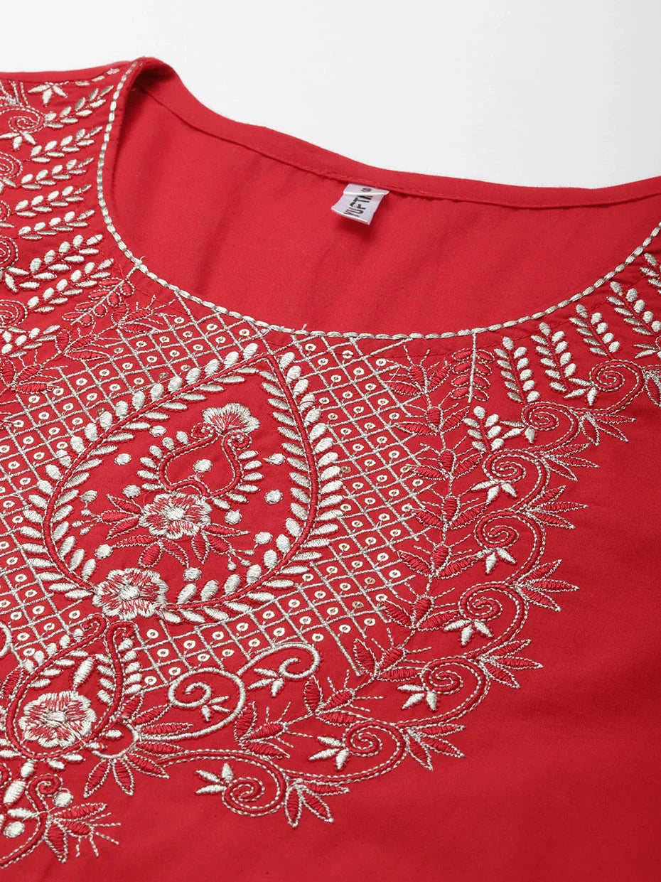 Yufta Red Ethnic Motifs Dupatta Set