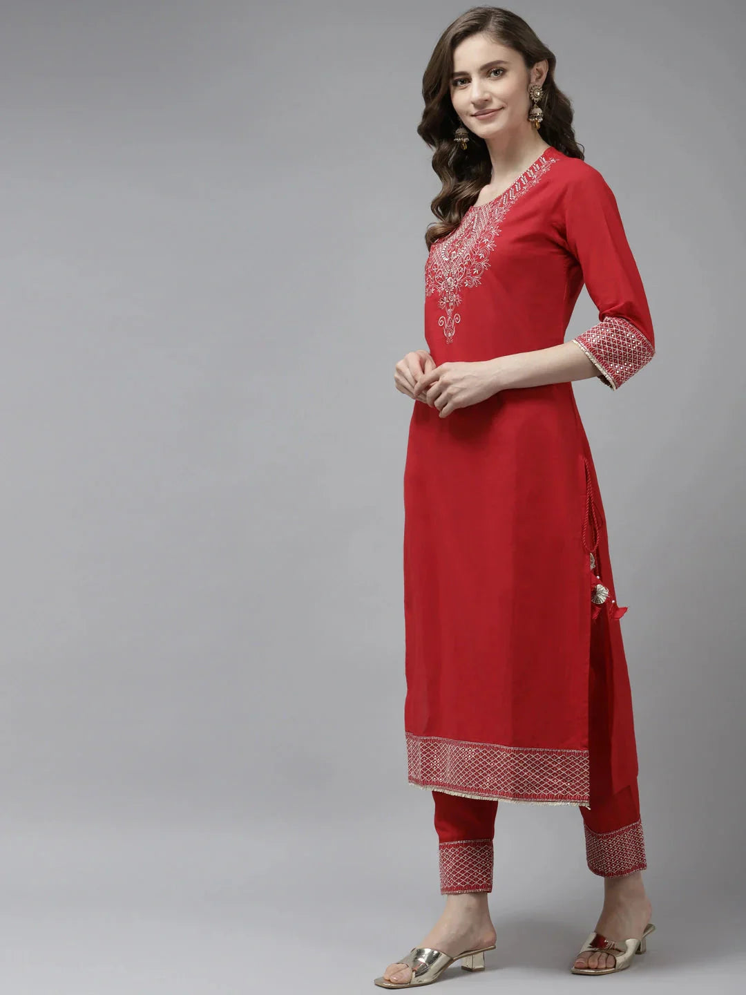 Yufta Red Ethnic Motifs Dupatta Set