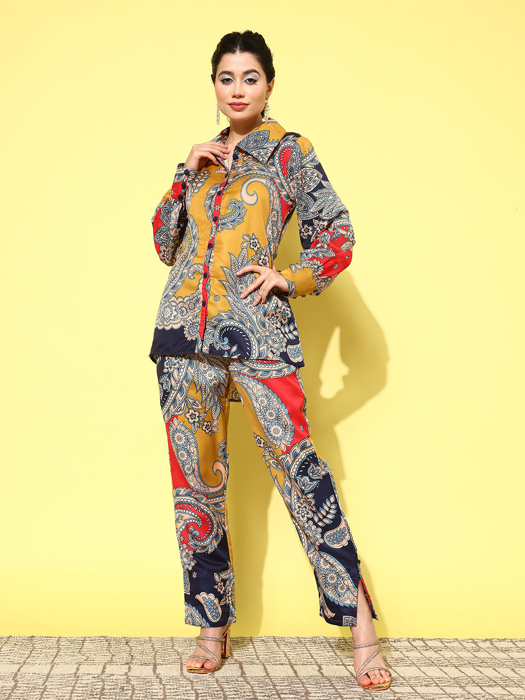 Yufta Red Paisley Printed Satin Co-Ords