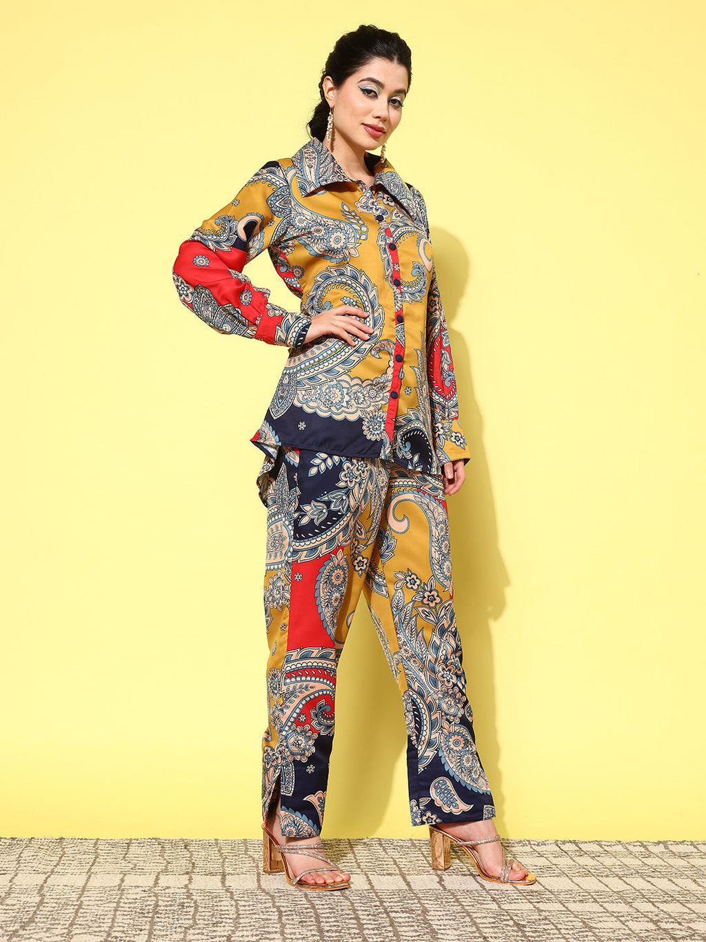 Yufta Red Paisley Printed Satin Co-Ords