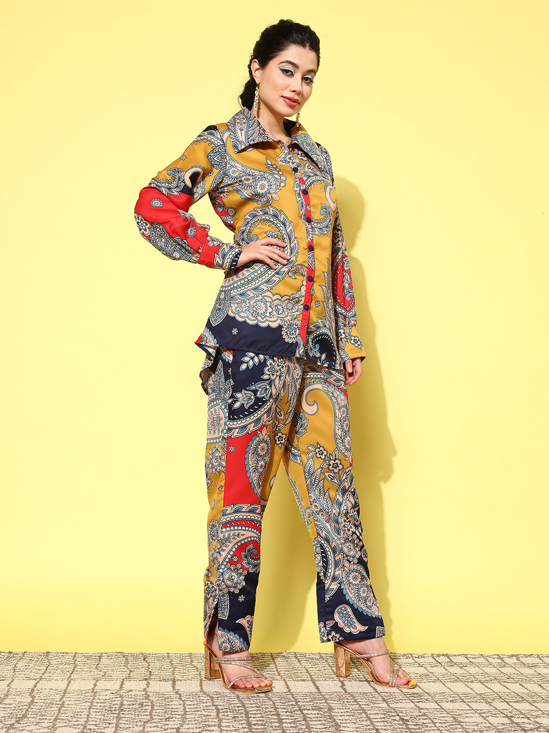 Yufta Red Paisley Printed Satin Co-Ords