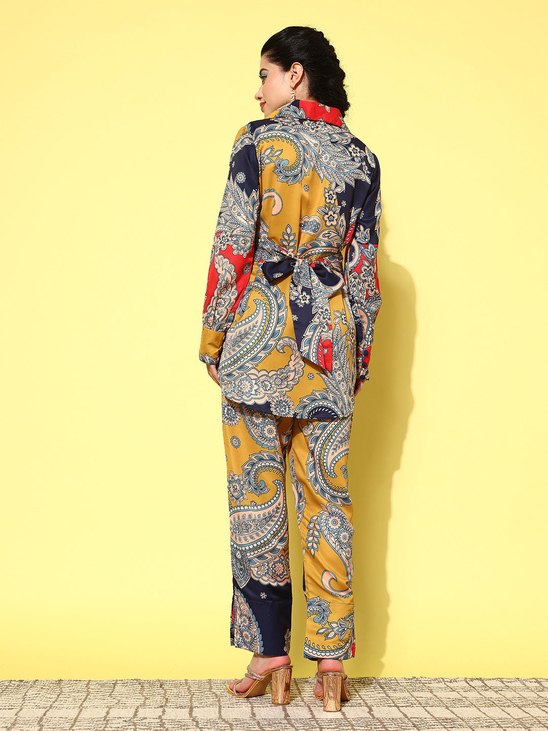 Yufta Red Paisley Printed Satin Co-Ords