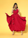 Yufta Red Solid Strap Dress with Belt