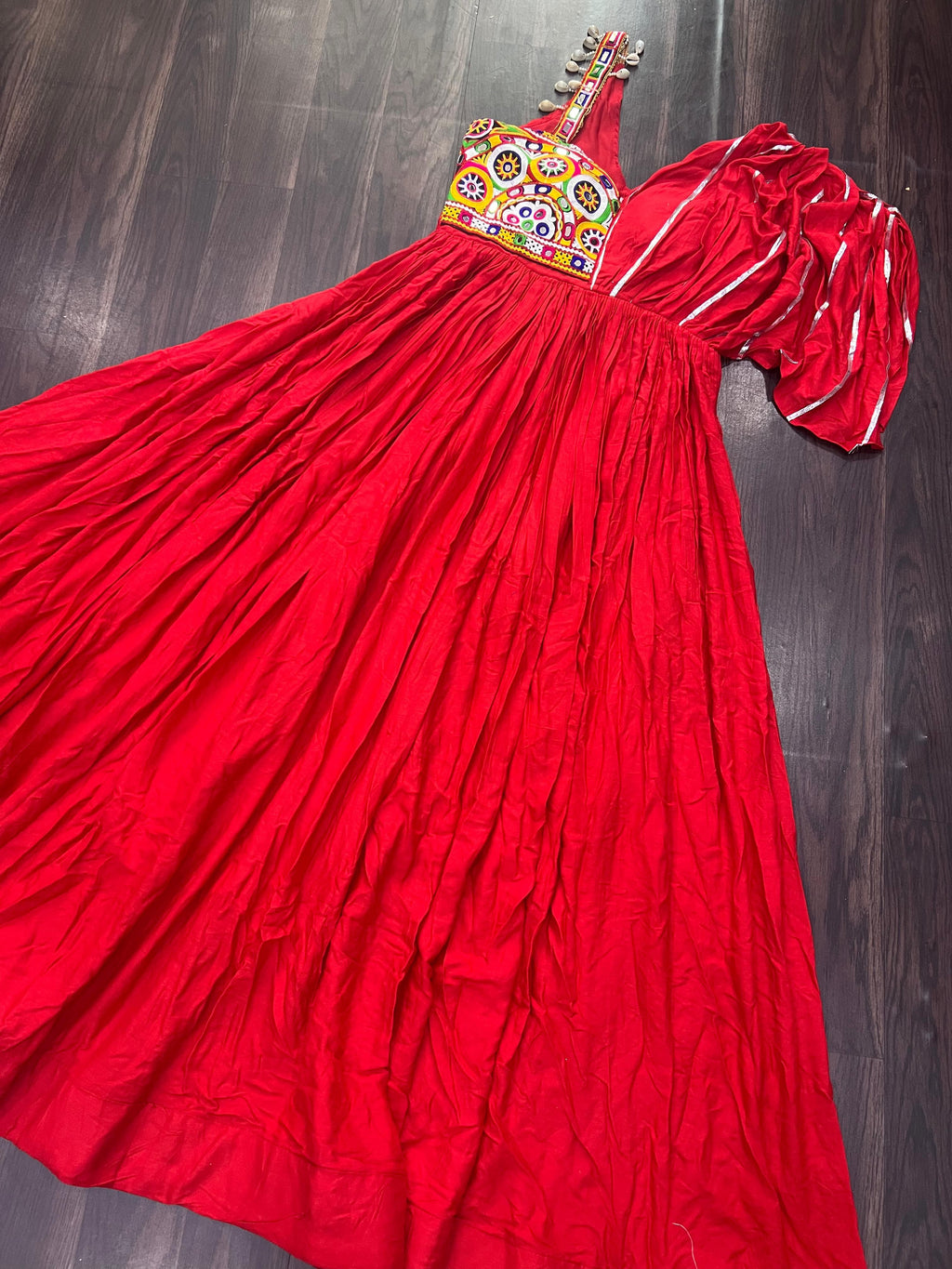Lorenvalley Red Rayon Fabric with Designer Lace Gown