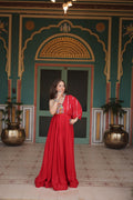 Lorenvalley Red Rayon Fabric with Designer Lace Gown