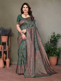 Vedant Vastram Litchi Silk Banarasi Silk Saree - Bottle Green