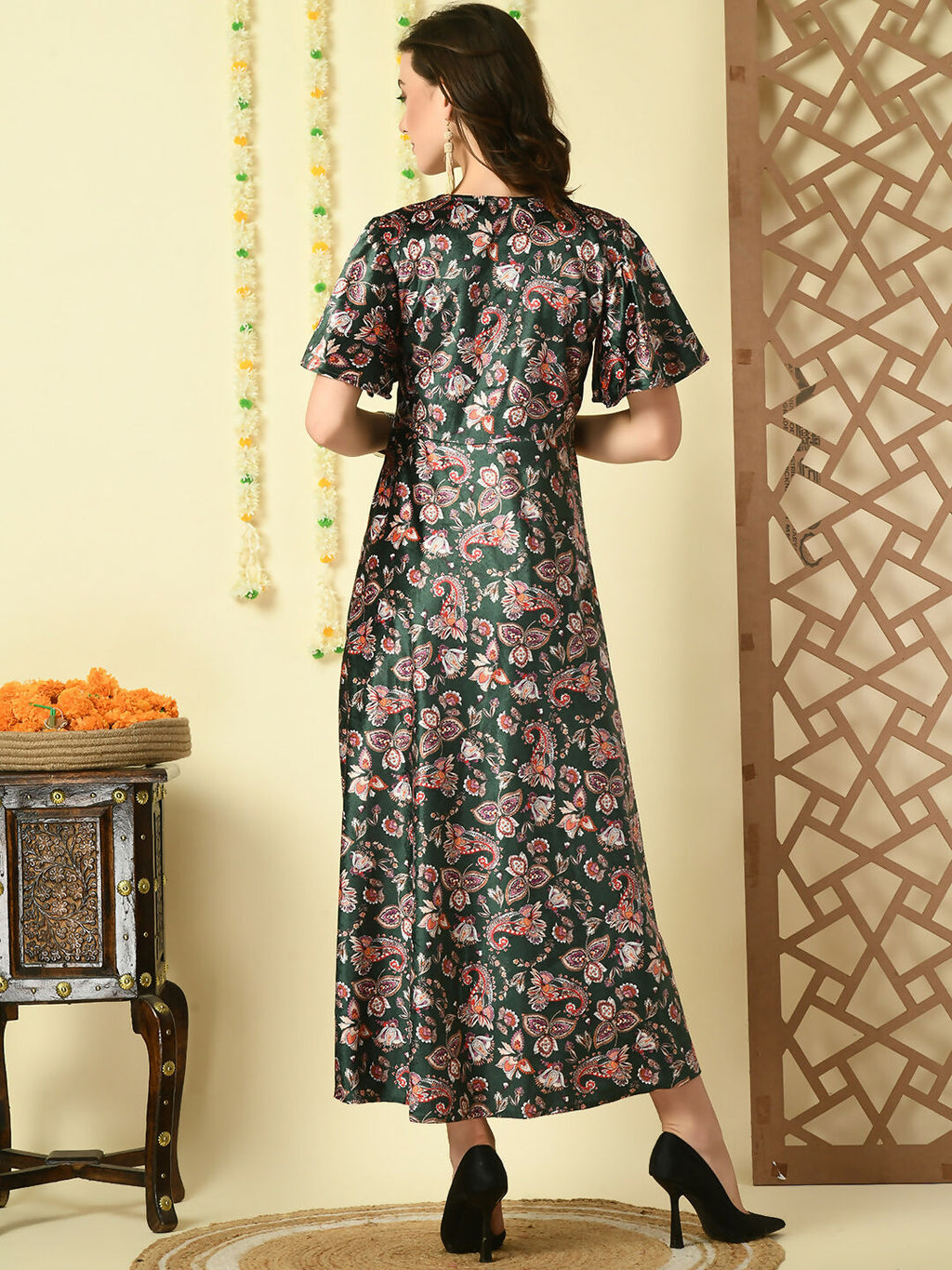 Myshka Women's Multi Printed Velvet Party Dress