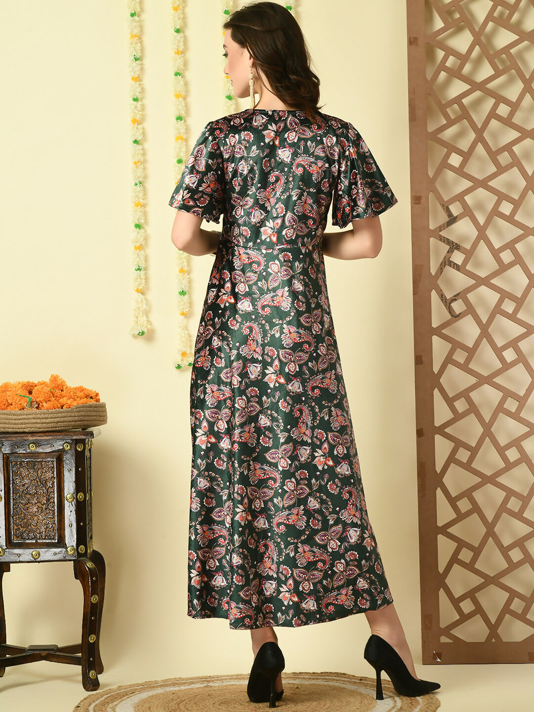Myshka Women's Multi Printed Velvet Party Dress