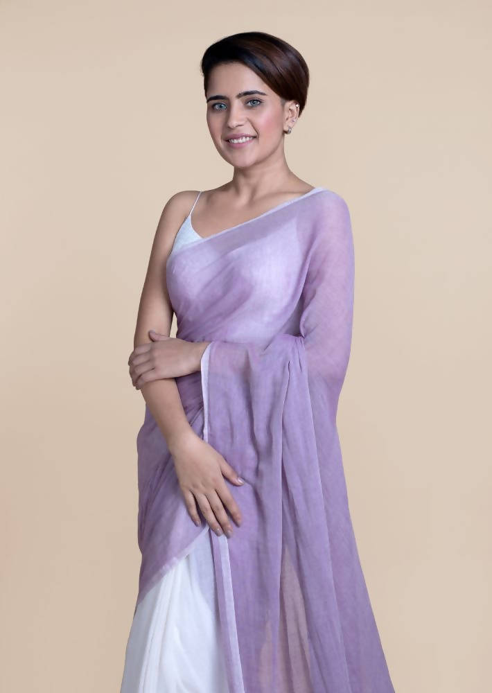 Suta Women Lavender And White Mul Cotton Saree
