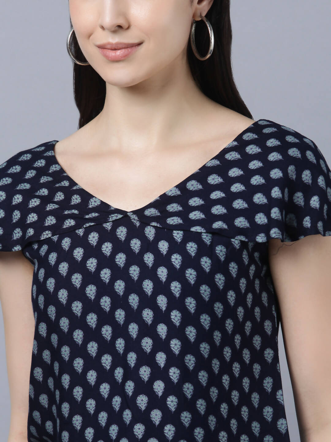Myshka Women Navy Blue Ethnic Motifs Printed Pure Cotton Top with Palazzos
