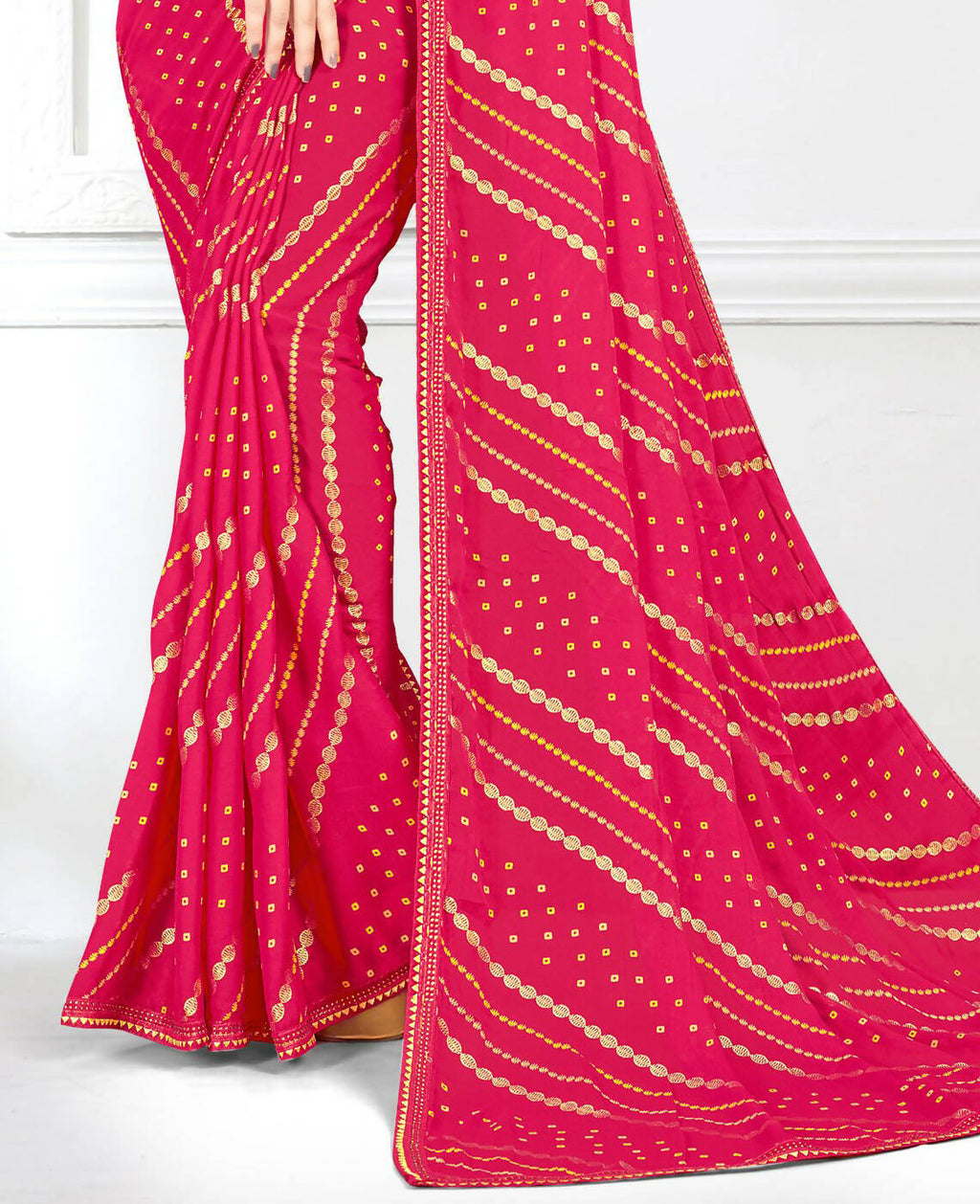 Pink Georgette Bandhani Printed Saree With Unstitched Blouse Piece - Jyoti