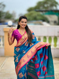 PR Fashion Firozi Soft Banarasi Silk With Zari Weaving Meenakari Design Saree