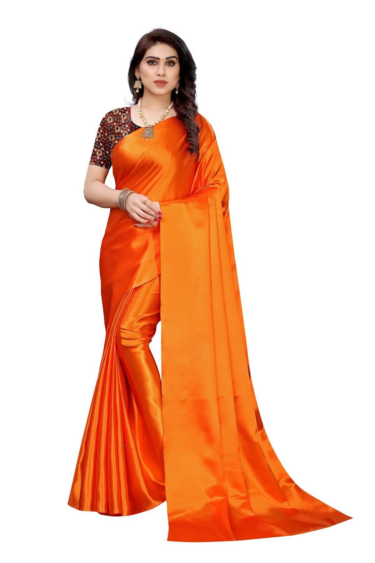 Vamika Plain Orange Satin Saree (SATIN GLORY ORANGE)