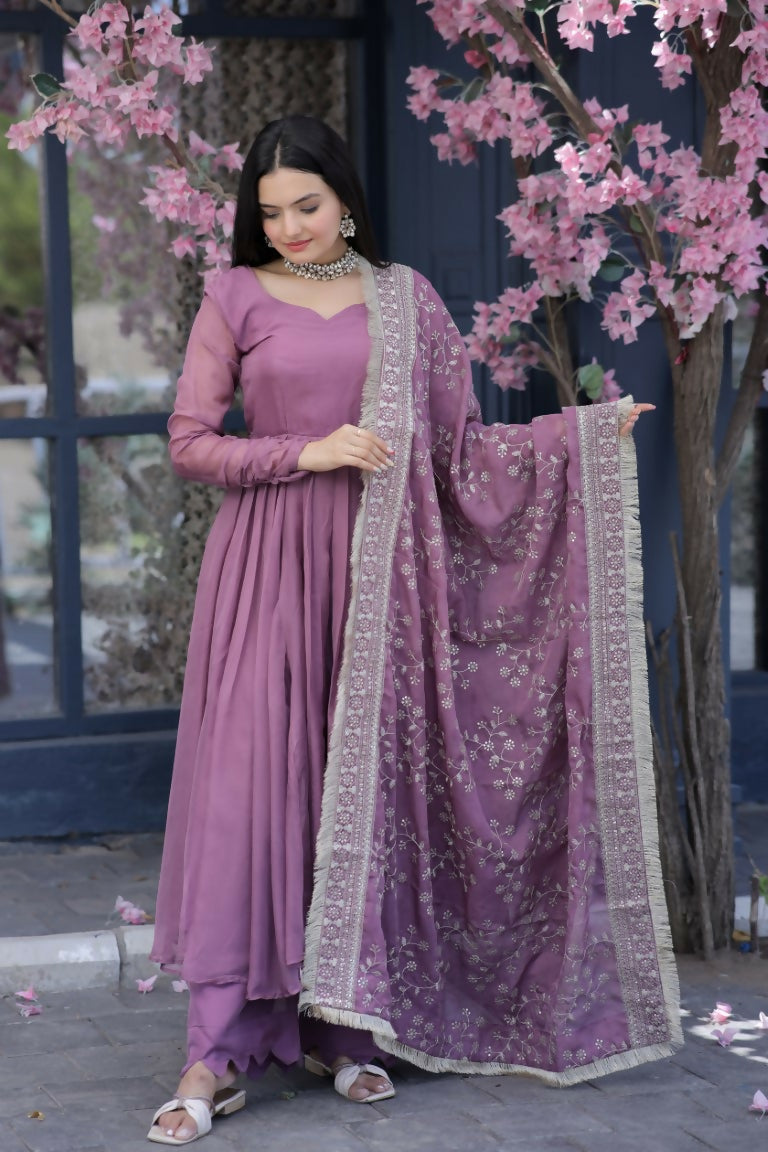 Jyoti Fashion Women's Onion Tabby Silk Designer Kurta with Trouser & Dupatta