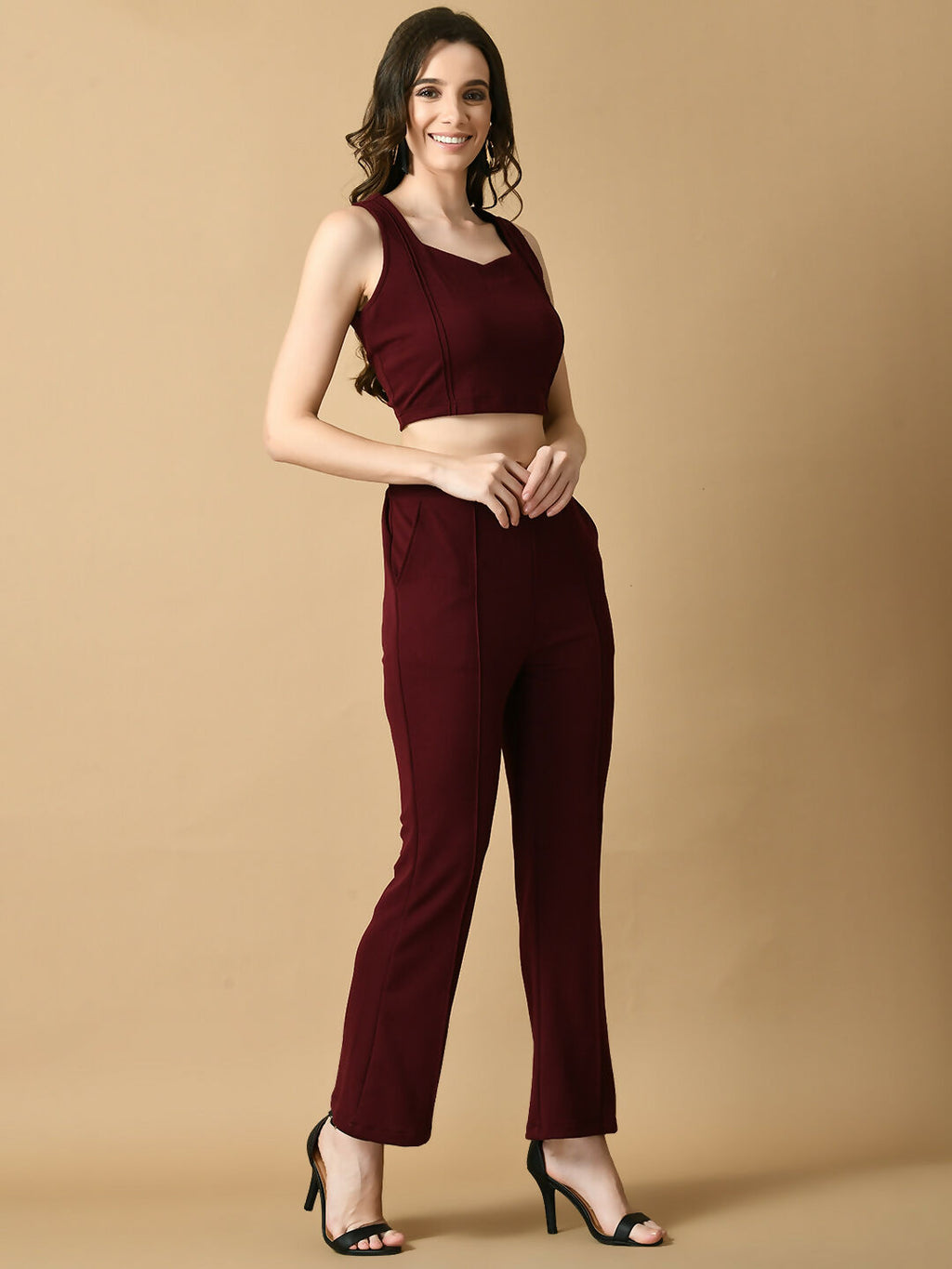 Myshka Women's Magenta Solid Top With Trousers